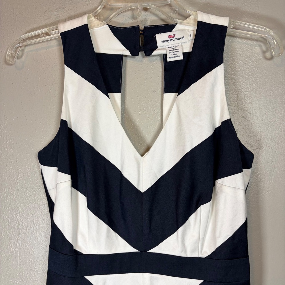 Vineyard Vines Womens Navy White Chevron Stripe V-Neck Open Back Dress Size 2 - Picture 3 of 10